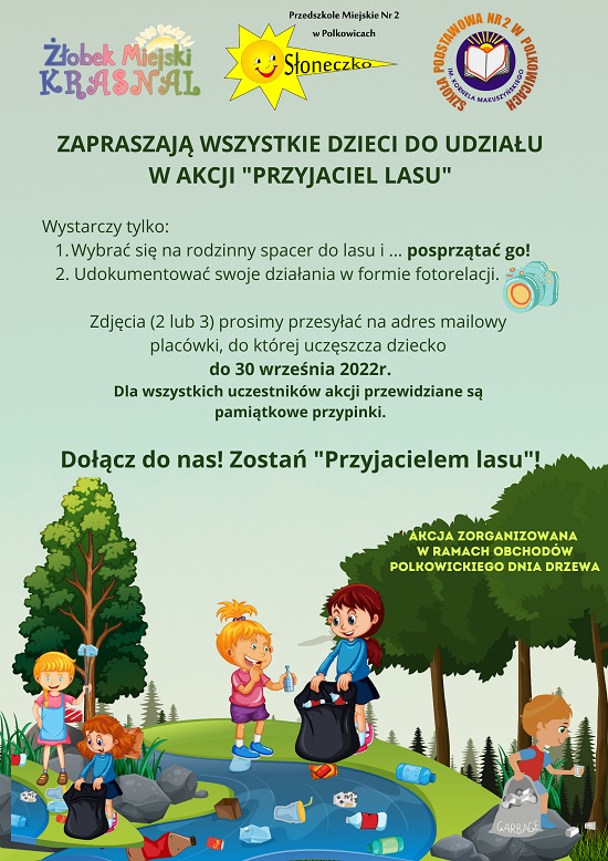 dzieci sprzątają las